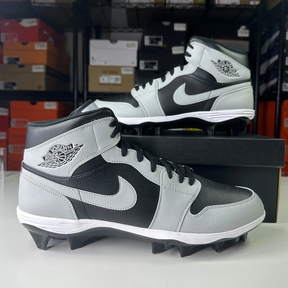 Nike Air Jordan 1 Mid TD Shadow 2.0 Football Cleat Size 12 FJ6805-002 Black Grey